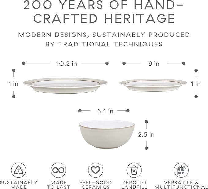 Denby Natural Canvas Dinner Set For 4-12 Piece Dinnerware Set, One size, White Neutral - Dishwasher Microwave Oven Safe - Scratch Chip Resistant