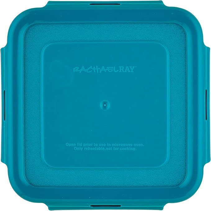 Rachael Ray Leak-Proof Nestable Container Food Storage Bin Set, 10-Piece Square, Teal Lid