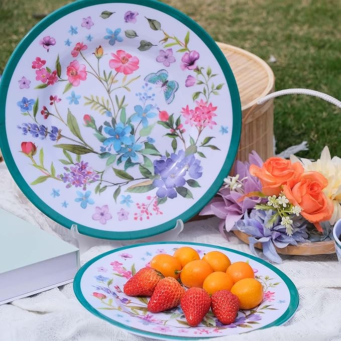 Melamine Dinnerware Set 12-Piece for 4 Dish Set Plates Bowls Unbreakable Dishware for Indoor Outdoor Use Lightweight Durable for Camping Picnics Parties Green