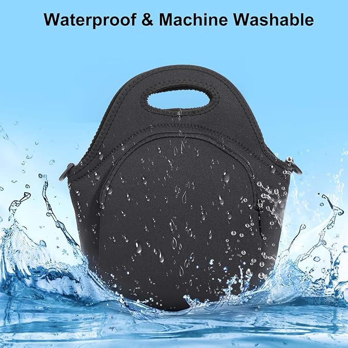 CILLA Neoprene Lunch Bag for Women Insulated Lunch Tote Bags Washable Lunch Container Box Picnic Lightweight Meal Prep Bags(Black+)