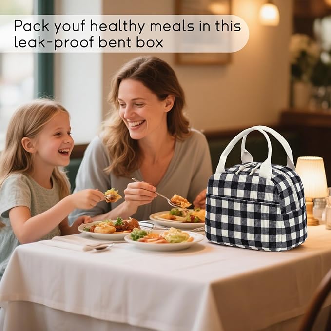 BTOOP Lunch Box for Women Men Cute Corduroy Lunch Bags Large Capacity Insulated Lunch Tote Bag For Work Travel Or Picnic (Black-White-Grey Checkered)