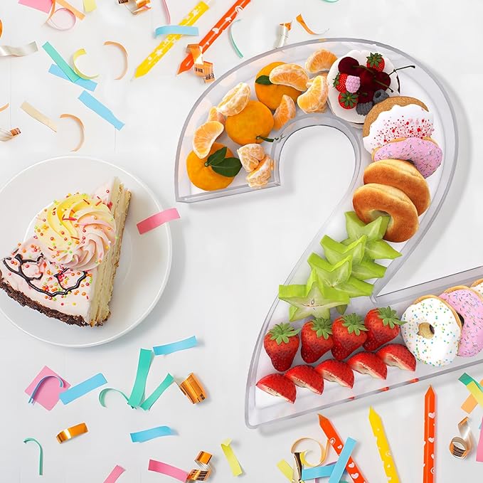 13.8" Extra Large Acrylic Number Charcuterie Board Box, Reusable Fillable Number Cake Candy Dish Display Serving Tray for Birthday Anniversary Party Decoration (2)