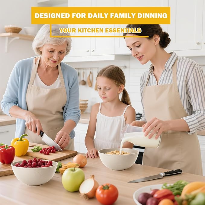 Unbreakable Wheat Straw Kitchen Cereal Bowl 40 OZ, Microwave & Dishwasher Safe Bowls, Alternative Plastic Bowls for Kitchen, Outdoors, RV, Camping, Patio, Set of 6, Beige