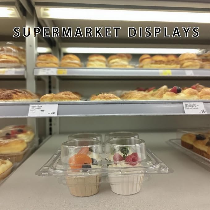 60 Pack of 4-Chamber Handheld Transparent Muffin Container, Disposable Plastic Cupcake Container With Lid, Cake Rack