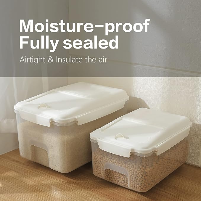 Rice Dispenser 20 Lbs Storage Container Bin with Measuring Cup Food Cereal Container Bins Household for Kitchen Pantry Organization (20lbs)