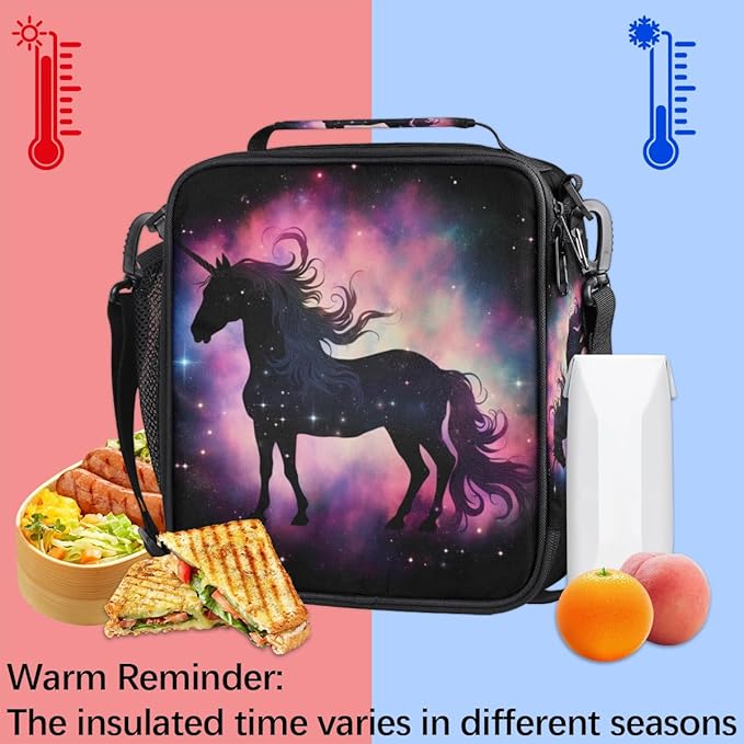 Rainbow Galaxy Animal Unicorn Lunch Bag Box for Kids Boys Girls Insulated Lunch Tote Bag with Adjustable Shoulder Strap Reusable Waterproof Thermal Cooler Bag for School Work Picnic Women Men
