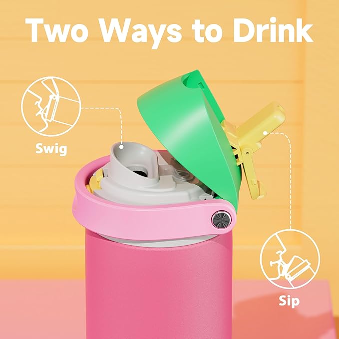 24 oz Insulated Water Bottle for Women: Meoky Stainless Steel Water Bottle with 2-in-1 Straw and Spout Lid - Leak Proof, Cold for 24 Hours, Fits in Car Cup Holder, BPA-Free for Sports Travel, Ruby