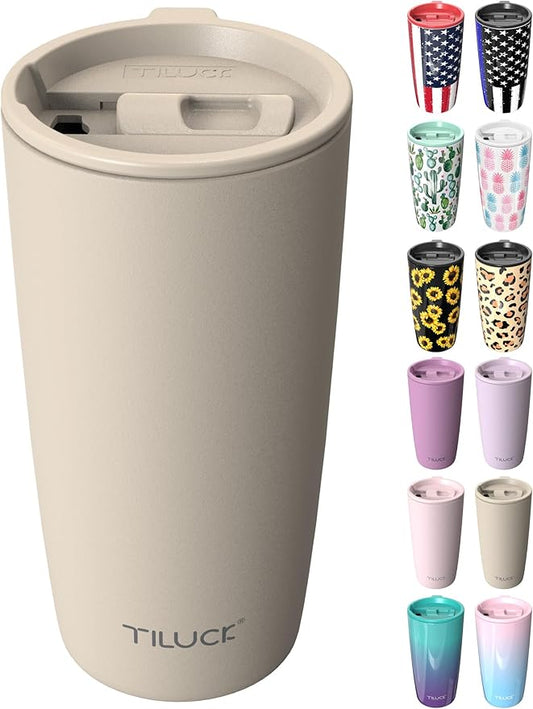 TILUCK 20 oz Tumbler with Leak-Proof Lid, Vacuum Insulated Stainless Steel Coffee Mug, Double-Walled Travel Tumbler for Hot and Cold Drinks(MistyGray, 20oz)