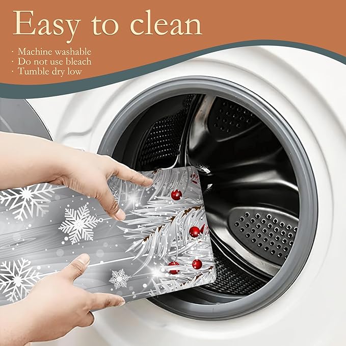 Snowflakes Dish Drying Rack Mats Decor,Christmas Silver Tree Branch Dish Pad Drying Mat Kitchen Counter 18x24 Inch Absorbent Reversible Microfiber for Coffee Bar Sink Countertop