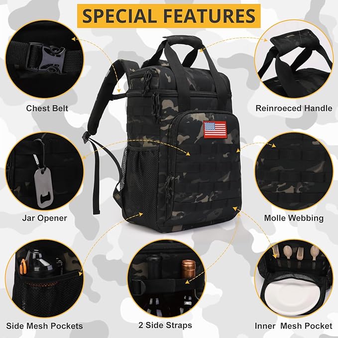 Tactical Backpack Cooler,Lunch Backpack for Men Adults Work with Handle，Soft Cooler Backpack Insulated Waterproof Leak Proof