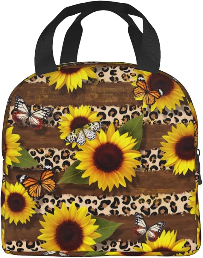 Butterflies Lunch Bag Leopard Print Sunflower Insulated Lunch Box for Women Men Reusable Lunch Tote for Office Work Picnic Hiking