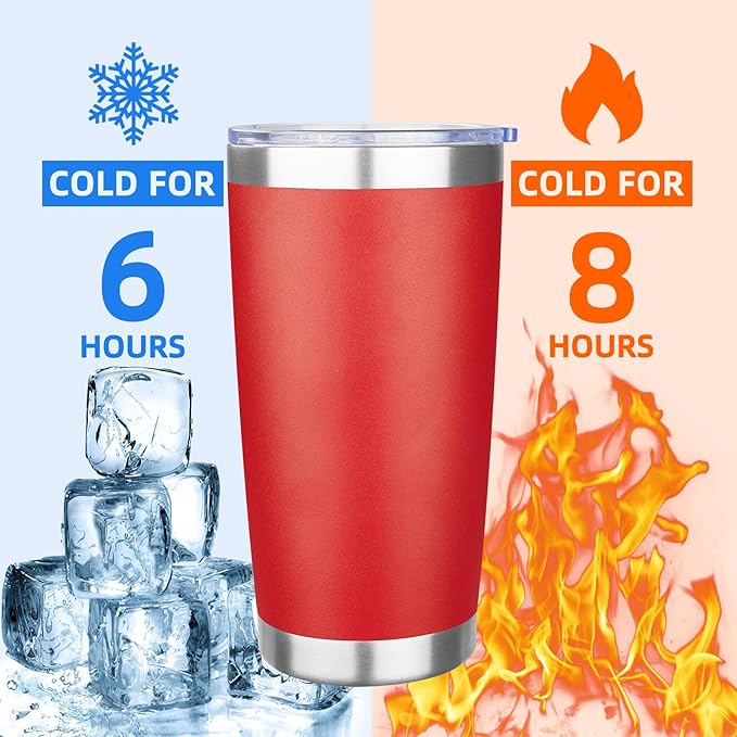 20oz Tumbler with Lid Stainless Steel Insulated Tumblers Travel Coffee Tumbler Bulk Double Wall Vacuum Insulated Water Cup Christmas Gifts for Women Men Her Him Home Office (Red, 4pack)