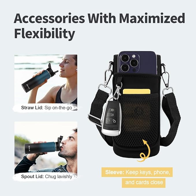 20 oz Insulated Water Bottle with Straw (Cold for 48 Hrs), Stainless Steel Triple Wall Vacuum Sports Water Jug, Leakproof Hydro Cup Flask with Paracord Handle & Straw Spout Lids & DIY Stickers