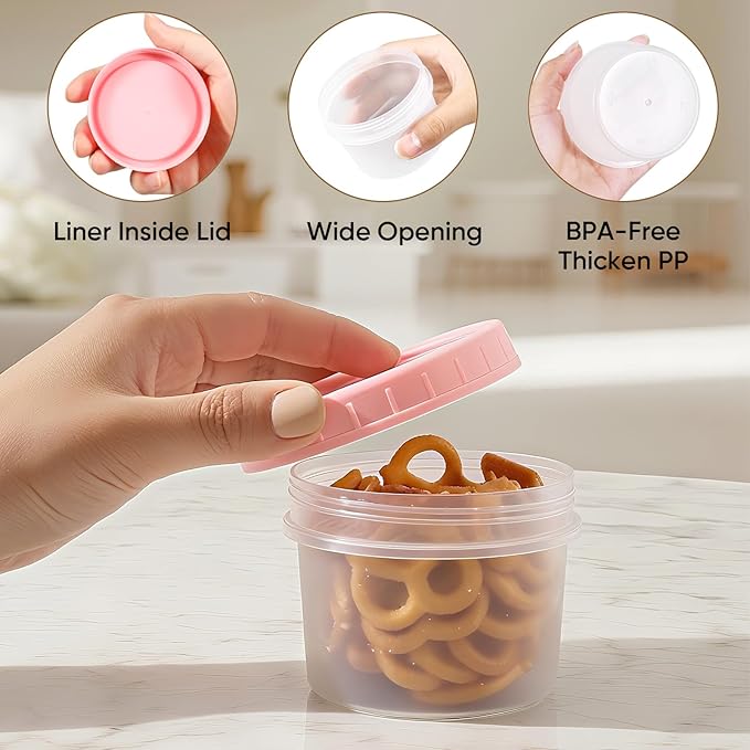 ASEVAT 5oz 6Pack Small Food Containers with Lids Salad Dressing Container Reuseable Snack Container Plastic Jar Freezer Storage Jars, Leakproof/Microwave/Dishwasher Safe