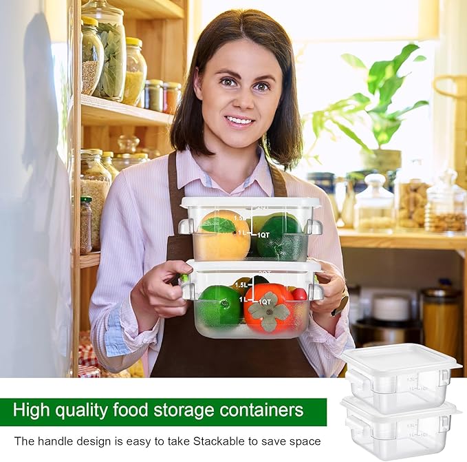 2 Pieces Square Food Storage Containers Polycarbonate Clear food Container with Lid Commercial Storage with Graduations for Commercial Kitchen Dough Marinating Meat(White,2 Qt)