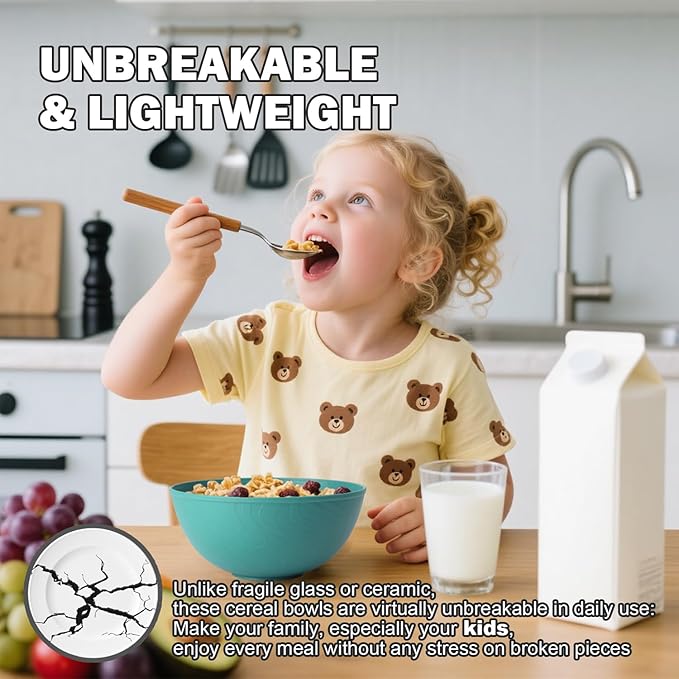 40 OZ Wheat Straw Bowl Sets, 6 PCS Unbreakable & Lightweight Salad Bowls, Microwave & Dishwasher Safe, BPA-Free, Kitchen Bowl Set for Serving, Soup, Oatmeal, Fruit, Noodles, Green