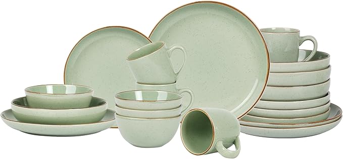 Eur-Nordic Shape Raising Rim 20pc Dinnerware Set, Shiny Glaze Green with Speckle Effect