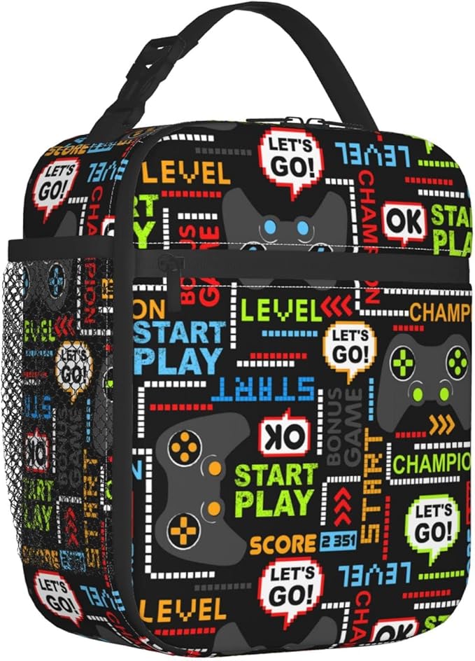 Video Game Controller Insulated Lunch Box Portable Lunch Bag with Detachable Handle,Reusable Lunchbox for Boys Girls Adults (Mrlunchbag-2302)