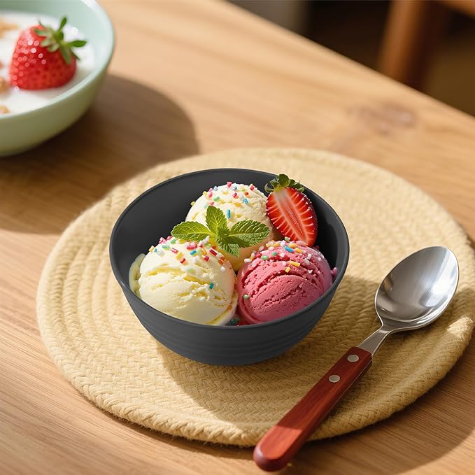 Wrova Handy Wheat Straw Bowls Set of 6,Unbreakable Ice-Cream Bowls Sets for Kids,10oz Small Dessert Bowls for Kitchen,Camping and RV.Black Series