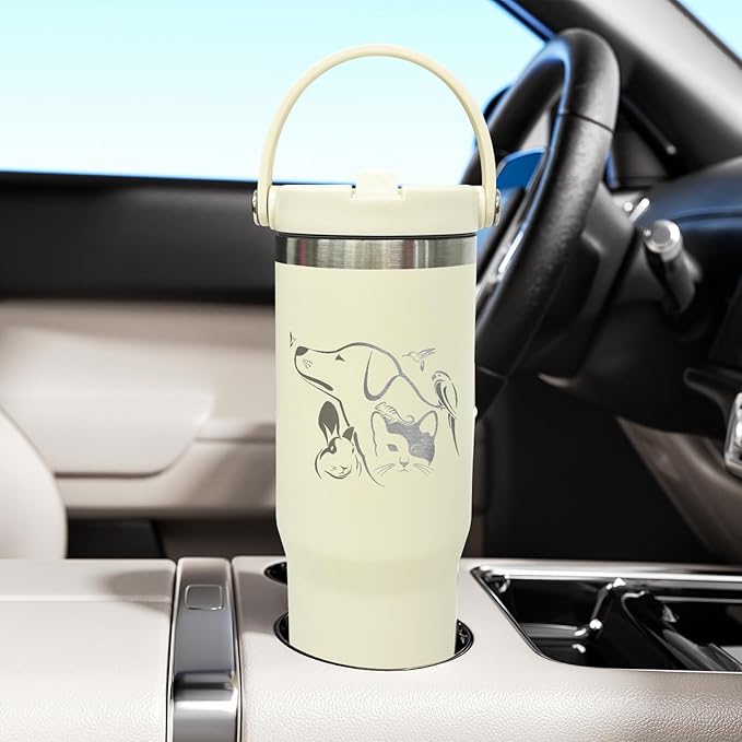 30 oz Tumbler Bulk with Top Handle, Double Wall Vacuum Insulated Tumbler with Flip Straw, Travel Coffee Mug 30oz Powder Coated Cup for Laser Engraving (Cream,4 pack)