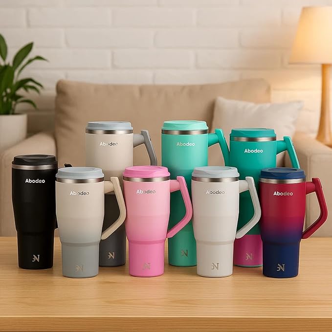 40 oz Tumbler with Straw and Leakproof Lid | Insulated Stainless Steel Tumbler | Travel Coffee Mug with Rotatable Handle | Fits Most Car Cup Holders (Dark & Light Pink)