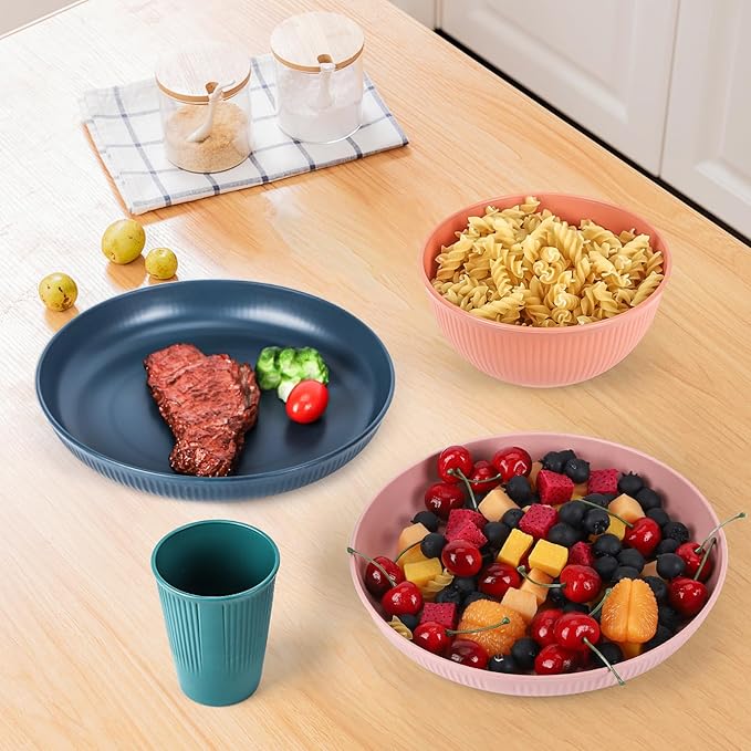 18PCS Wheat Straw Dinnerware Sets Unbreakable Reusable Dinnerware Set for 6, Microwave Dishwasher Safe Dinnerware for Outdoor Camping Dishes