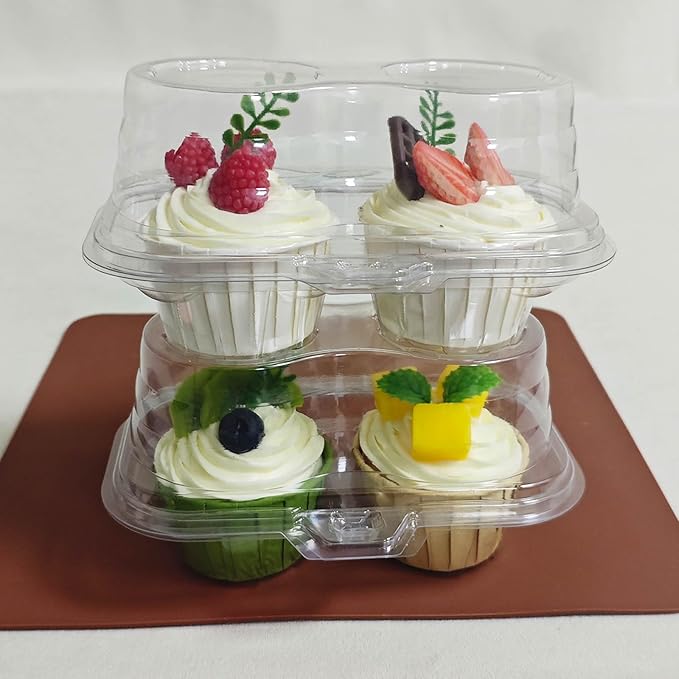 60 Pack of 2-Chamber Plastic Muffin Containers, Disposable Transparent Cupcake Container, Stackable Cake Stand, High Top Cupcake Stand For Cupcakes And Pancakes, BPA Free