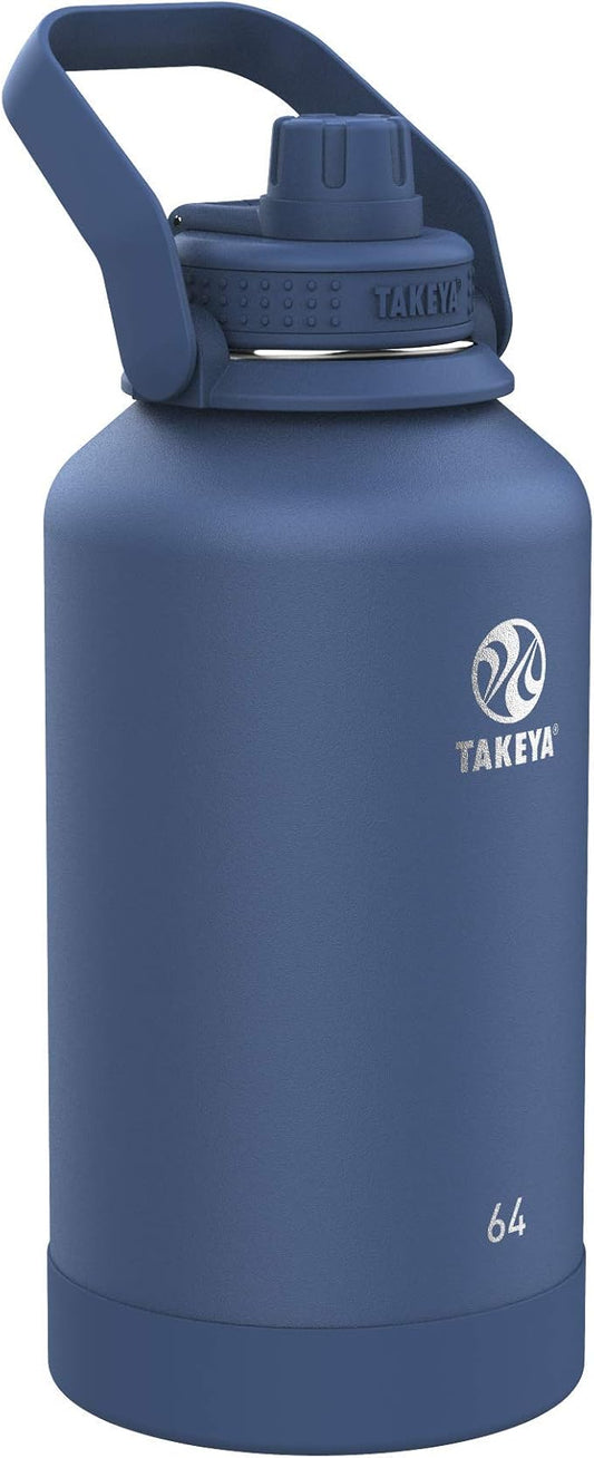 Takeya Actives Water Bottle with Spout Lid - Bottle with Double Stainless Steel Insulation - Dishwasher Safe & BPA-Free - Bottle with Spout Lid & Removable Bumper - 64 oz, Midnight Blue