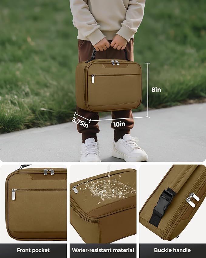 Tuwubi Kids Lunch Bag Insulated Lunch Box for Kids Small Lunch Bag for Boys/Girls Durable Lunchbox for School,Khaki 10-Can(5L)