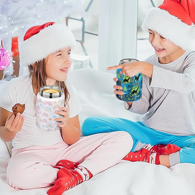 17oz Soup Thermo for Hot Food Kids Insulated Food Jar,Thermo Hot Food Lunch Container, Width Mouth Stainless Steel Lunch Box for Kids with Handle Folding Spoon(Blue - Dinosaur)