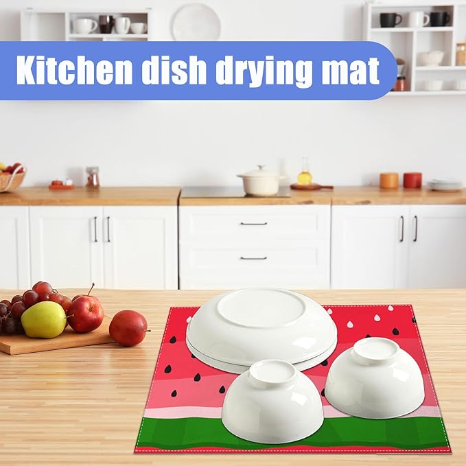 Watermelon Dish Drying Mat for Kitchen Counter Fruit Drying Pad Absorbent Reversible Dish Drainer Rack Mats Draining Pad 18"x24"Inch