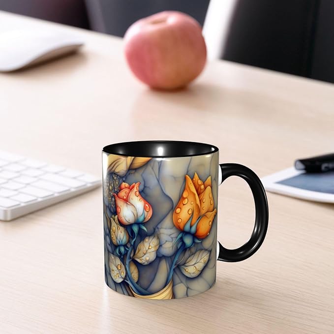 Yrebyou Rose Coffee Mug Funny Tea Cup Ceramic Mugs 11OZ with Handle Gifts for Women Men Home Office Decor