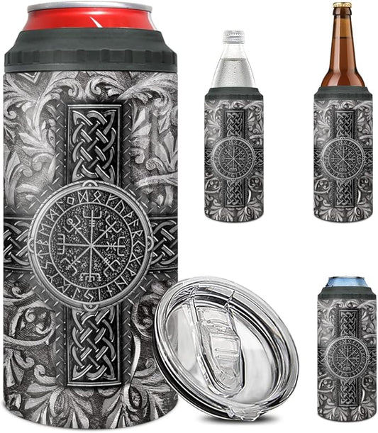 winorax Viking Gifts For Men Dad Nordic Vikings Tumbler 4-in-1 Design 16oz Stainless Steel Insulated Tumblers Coffee Travel Mug Cup Gift For Fathers Day Birthday Christmas