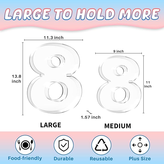 13.8" Extra Large Acrylic Number Charcuterie Board Box, Reusable Fillable Number Cake Candy Dish Display Serving Tray for Birthday Anniversary Party Decoration (8)