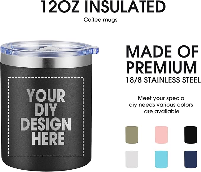 Personalized Custom Tumbler Print in USA 12oz 10Pcs Stainless Steel Travel Coffee Cup with Lid & Straw Double Wall Insulated Mug With Colorful Text Logo Photo