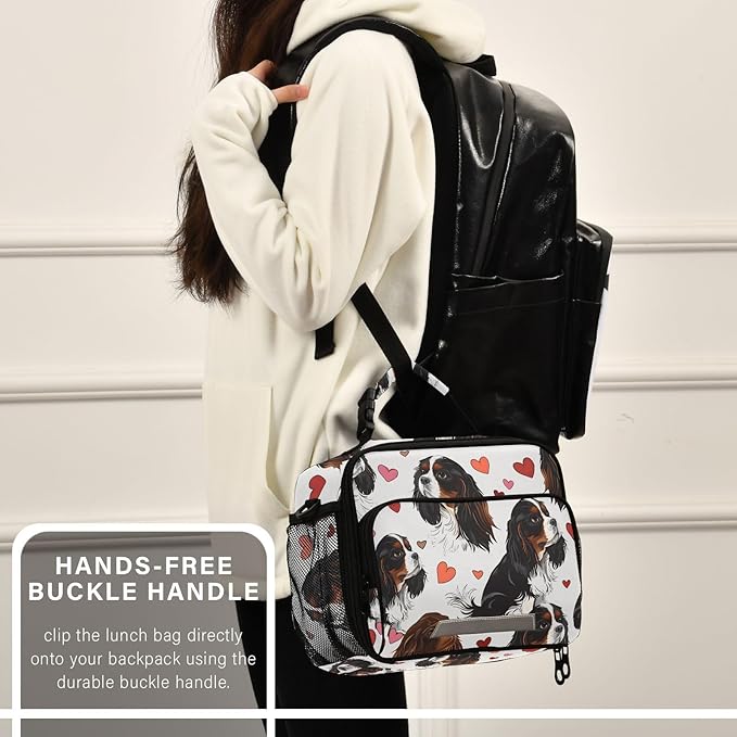 ALAZA Cavalier King Charles Dog Kids Lunch Box Lunchbox Insulated Reusable Meal Container Lunchbag with Shoulder Strap