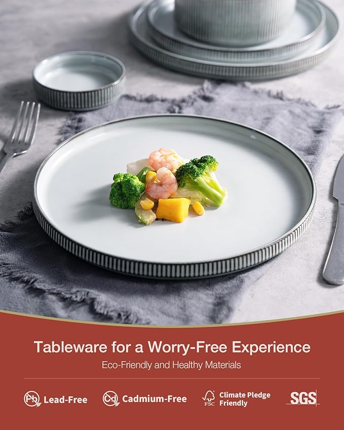 Famiware Star Plates and Bowls Sets, Modern Stoneware Dinnerware Sets for 6, 18-Piece Kitchen Dish Set - Chip and Scratch Resistant, Microwave and Dishwasher Safe Tableware, Smoky Blue