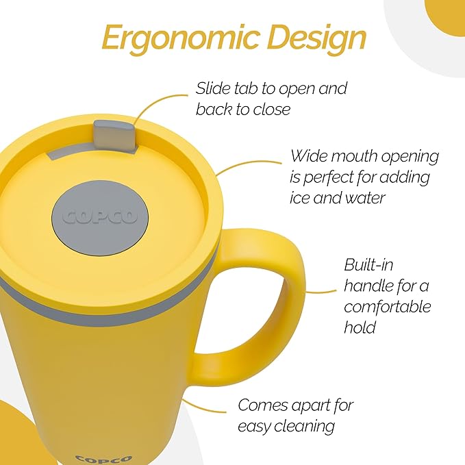 Copco Cone Desk Mug, 16 Ounce (Set of 4) - Double Wall Insulated Mug Set with Lid and Handle, Microwave & Dishwasher Safe, BPA-Free Mug, Desk-Friendly & Car Cup Holder Compatible (Assorted Colors)