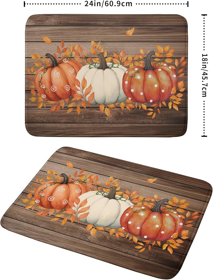 Autumn Pumpkin Dish Drying Mat Rustic Wood Dish Drainer Mats Fast Dry Microfiber Reversible Dish Drying Pad Kitchen Decoration 18x24 inch