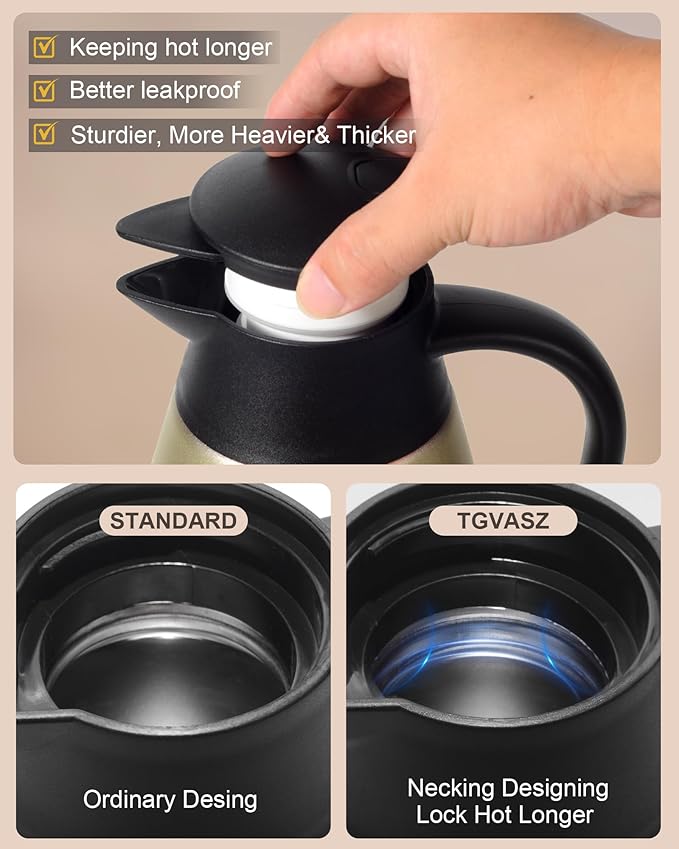 70 OZ Updated Thermal Coffee Carafe for keeping hot, 2 PCS Carafe for hot liquid, Insulated Stainless Steel Vacuum Thermal Pot for Coffee, Hot Water,Keep Hot 12 Hours (Gold+Gold)