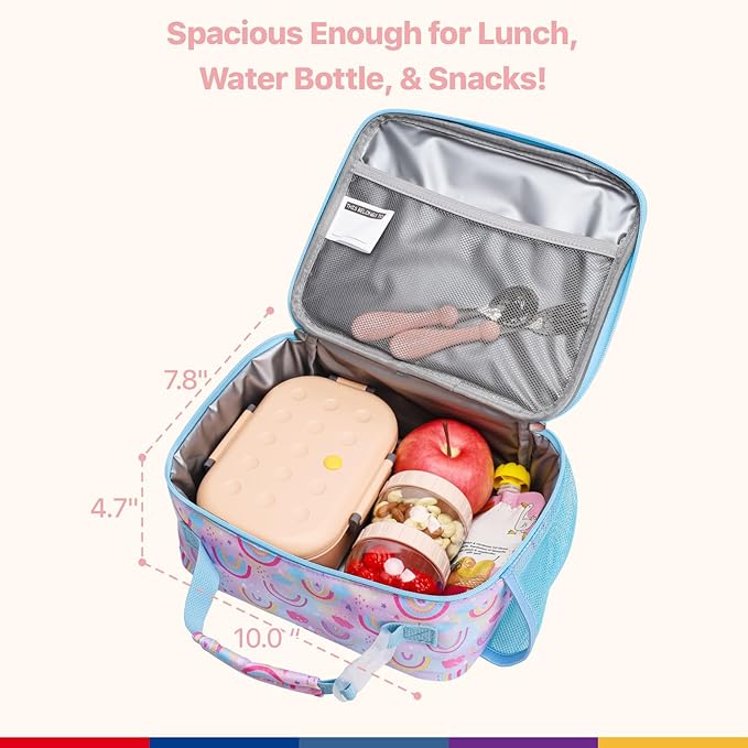 Bagseri Lunch Bag for Girls - Kids Lunch Box Insulated Leak-Proof and Reusable Lunch Box for Girls Toddler Lunch Bag for Daycare and School, Pink Rainbow (Water Bottle Not Included)
