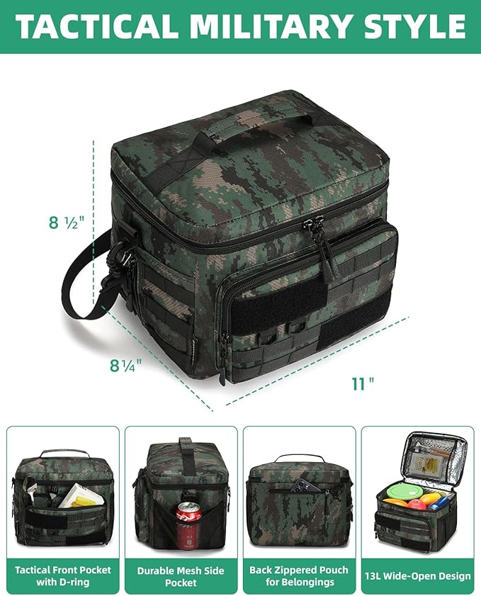 Tactical Lunch Box, 13L Large Insulated Lunch Bag MOLLE Webbing Leakproof Thermal Cooler with Shoulder Strap Lunch Pail for Adult Men Women Office Work Camping Picnic Travel Acu Camo
