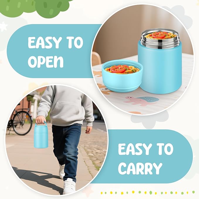 10oz Soup Thermo for Hot Food Kids Insulated Food Jar with Spoon Wide Mouth Stainless Steel Lunch Container Leak Proof Vacuum Food Box for School Travel Picnic Ice Blue