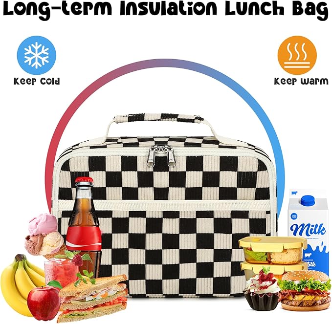 Bluboon Kids Girls Lunch Bag Insulated Lunch Box for school Corduroy Lunch Cooler Organizer School Kids Lunch Tote