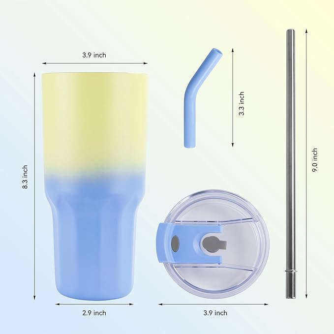 VEGOND 30 oz Insulated Stainless Steel Tumbler with lid and straw Double Wall Vacuum Travel Coffee Mug with Non-Slip Silicone Base, Sweat Proof Powder Coated Cup for Hot Cold Drinks, Blue and Green