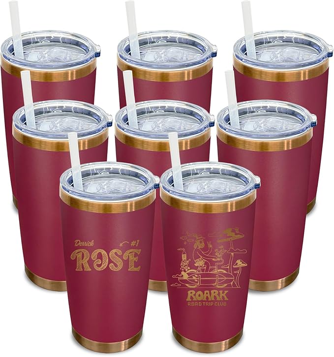 20 oz Tumbler Bulk 8 Pack Stainless Steel Tumblers with Lids and Straws, Double Wall Vacuum Insulated Travel Coffee Mug for Laser Engrave, Powder Coated Cups for Hot and Cold Drinks (Red,8 pack)