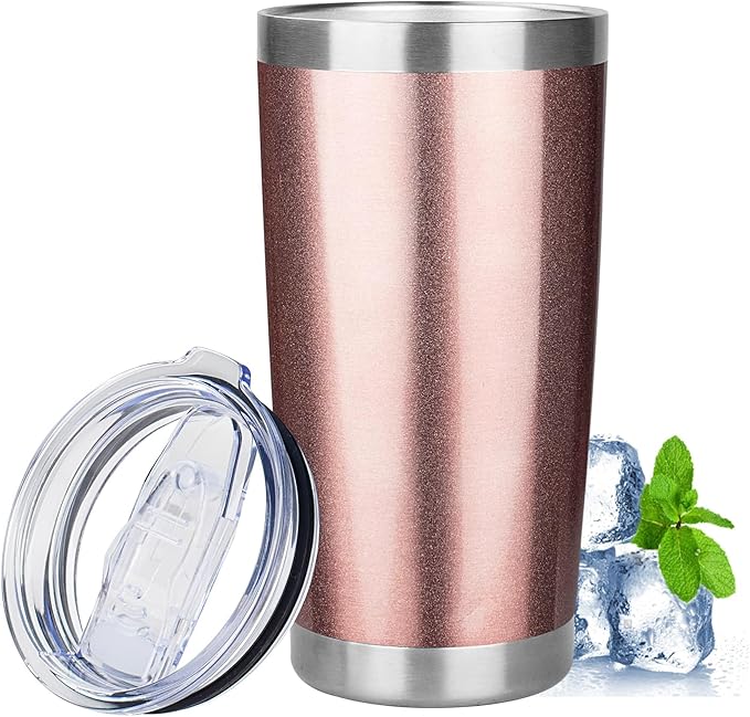 20oz Tumbler with Lid Stainless Steel Insulated Tumblers Travel Coffee Tumbler Bulk Double Wall Vacuum Insulated Water Cup Christmas Gifts for Women Men Her Him Home Office (Rose Gold, 1pack)