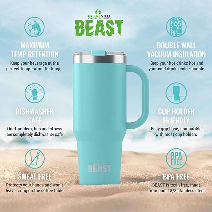 Beast 50 oz Tumbler Stainless Steel Vacuum Insulated Coffee Ice Cup Double Wall Travel Flask (Aqua Blue)