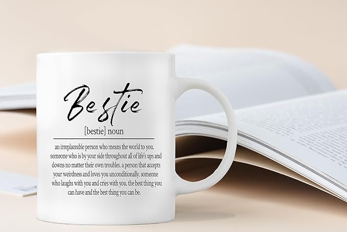 QASHWEY Bestie Definition Coffee Mugs Mug,Best Friend Bestie BFF Soul Sister Gifts for Women Teen Girls,Inspirational Friendship Gifts Double Side Printed Ceramic Mug Cup 11 Ounce