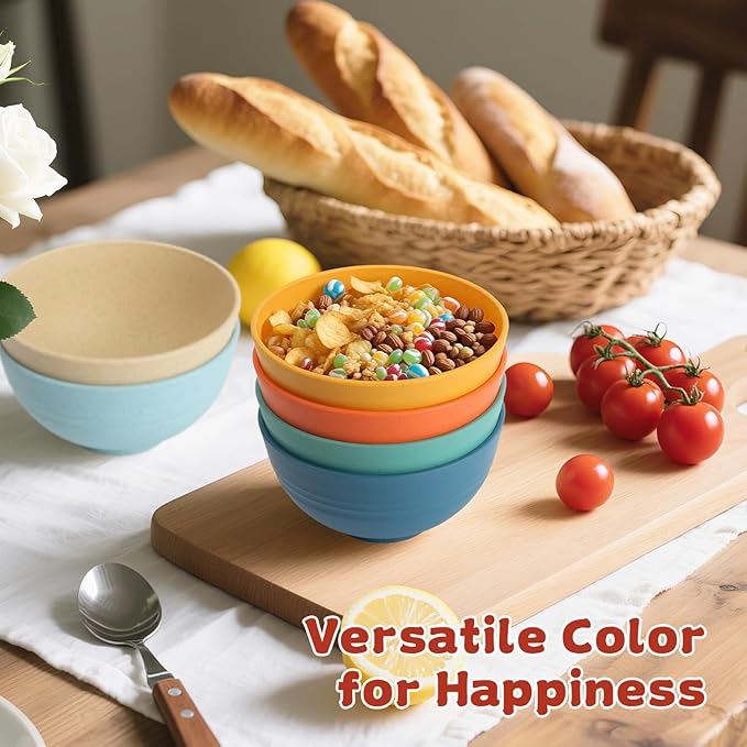 Wrova Handy Wheat Straw Bowls Set of 6,Unbreakable Ice-Cream Bowls Sets for Kids,10oz Small Dessert Bowls for Kitchen,Camping and RV.Vibrant Series